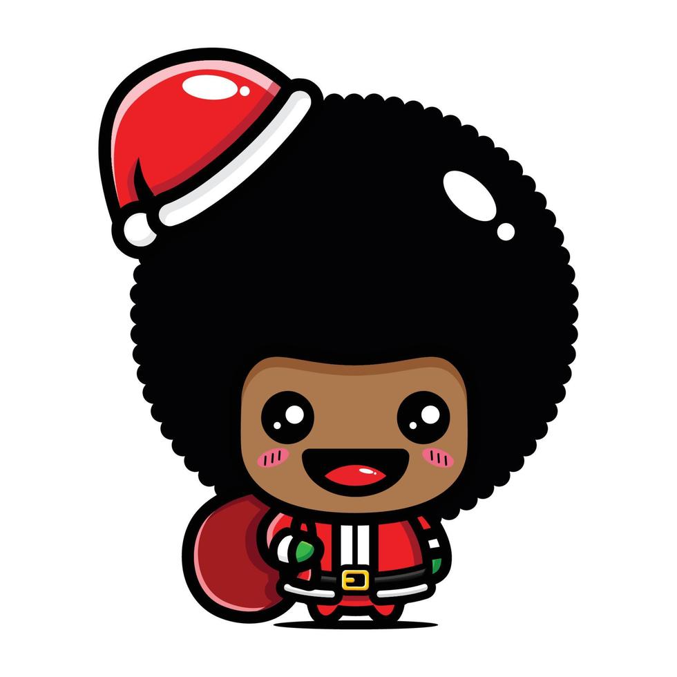 garçon afro mignon portant un costume de père Noël vecteur