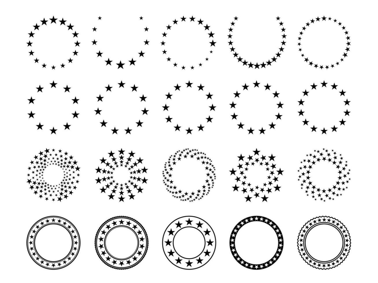 étoile cercles. rond joint timbre frontière avec étoiles, ancien circulaire cinq pointu étoile badge, prime qualité et garantie emblème. isolé vecteur ensemble