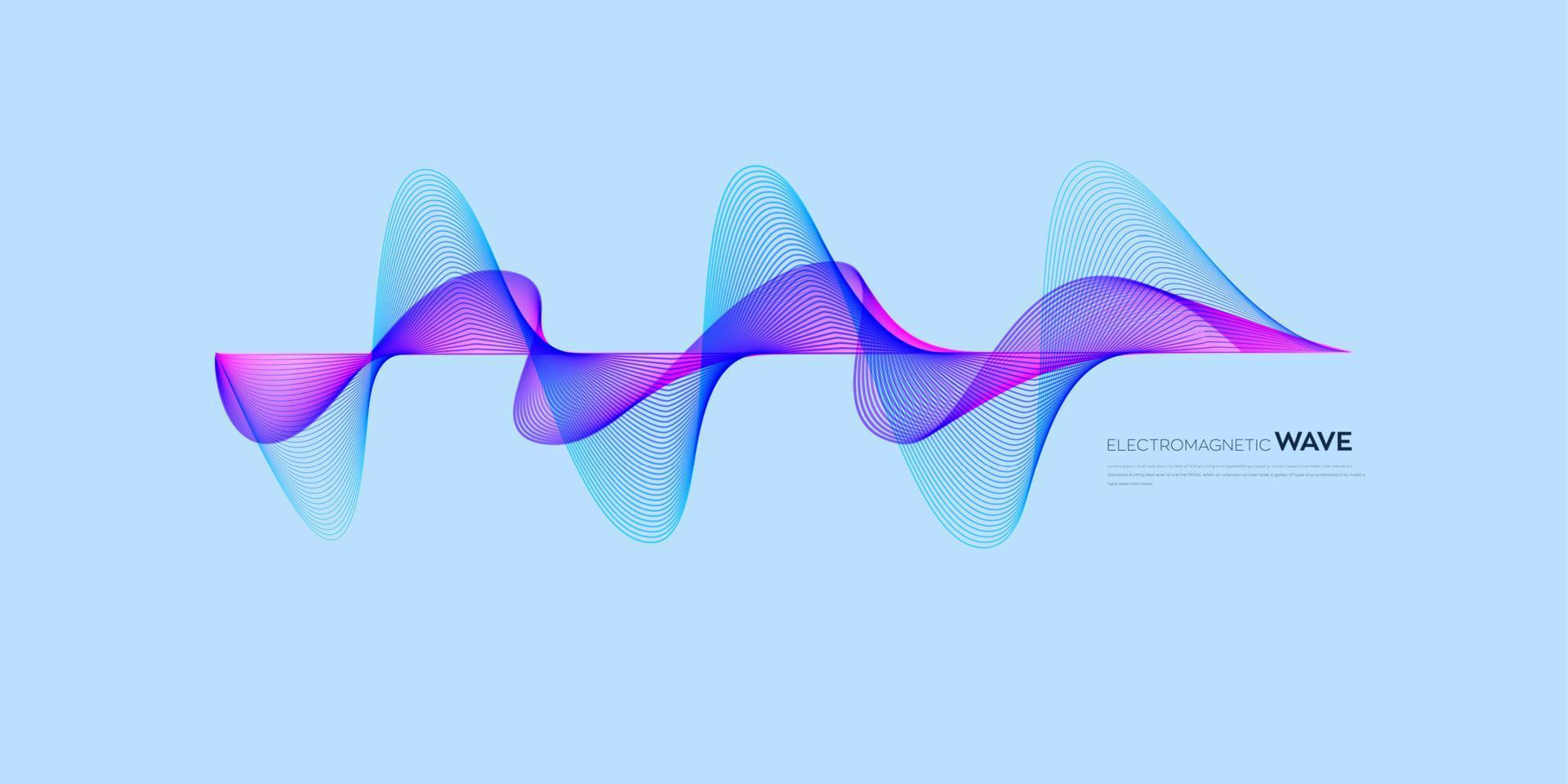 élément vectoriel d'onde électromagnétique avec fond de lignes bleues abstraites dans le concept de technologie, science, réseau numérique.