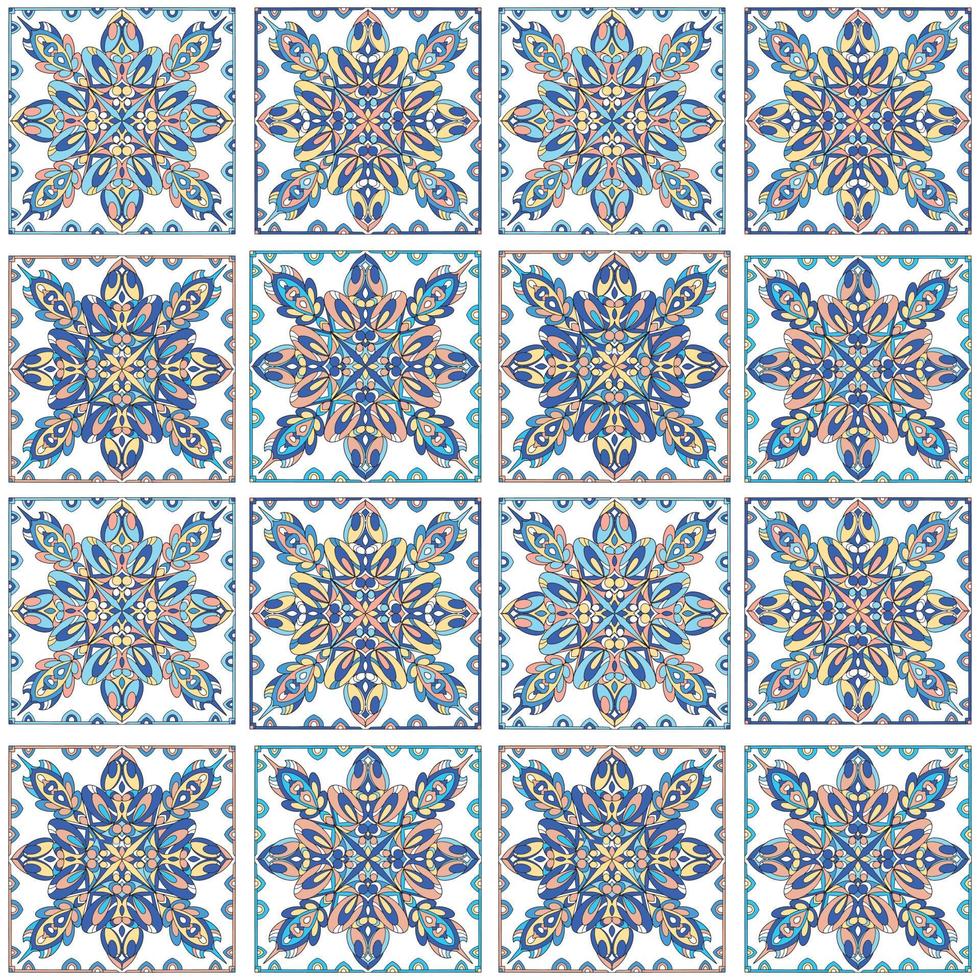 modèle sans couture de mandala rond. ornement arabe, indien, islamique, ottoman. motif floral bleu, motif. illustration vectorielle. vecteur