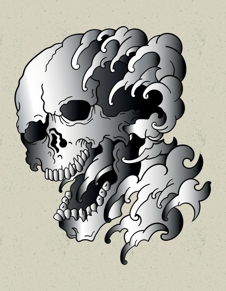 tatouage de vagues de crâne au japon vecteur