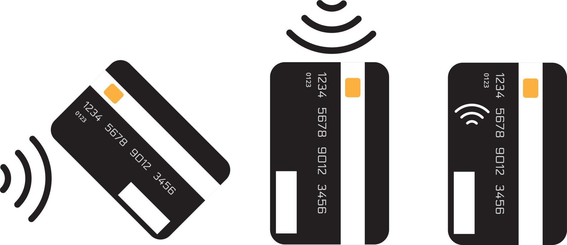 paiement sans contact, carte de crédit et logo d'onde de paiement à la main. vecteur sans fil nfc et icône de passe de paiement sans contact