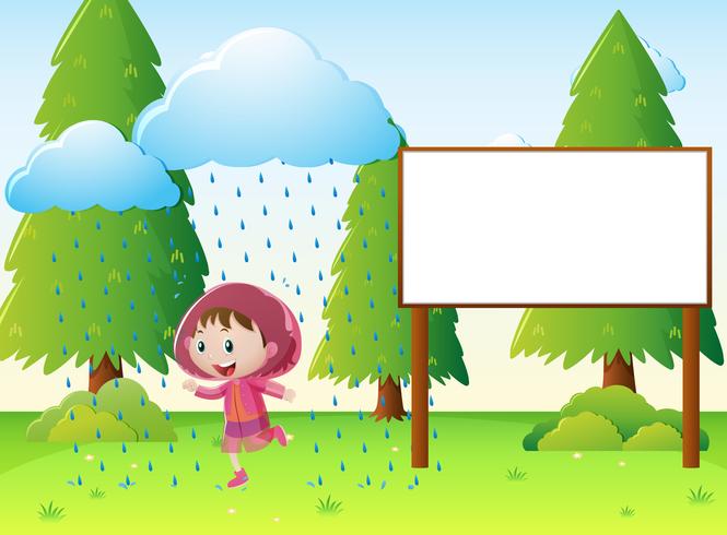 Modèle de signe avec une fille sous la pluie vecteur