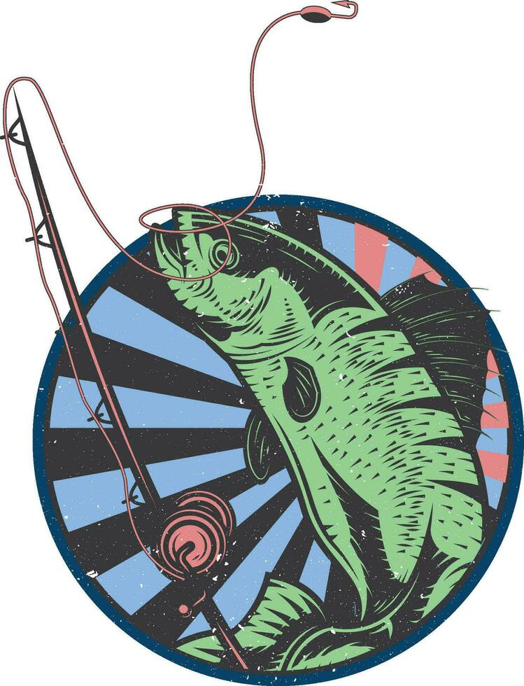 une poisson avec une pêche barre et une accrocher. vecteur