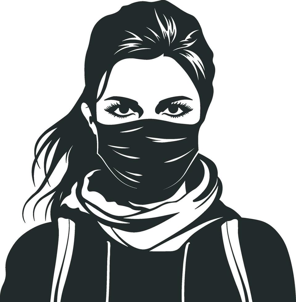 noir silhouette de une fille dans une masque sans pour autant Contexte vecteur