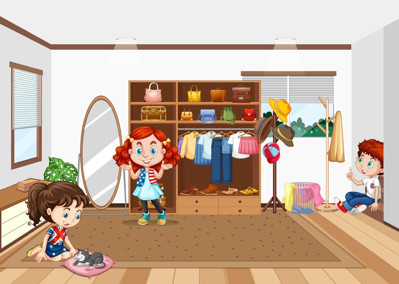 scène de la chambre avec un personnage de dessin animé pour enfants vecteur