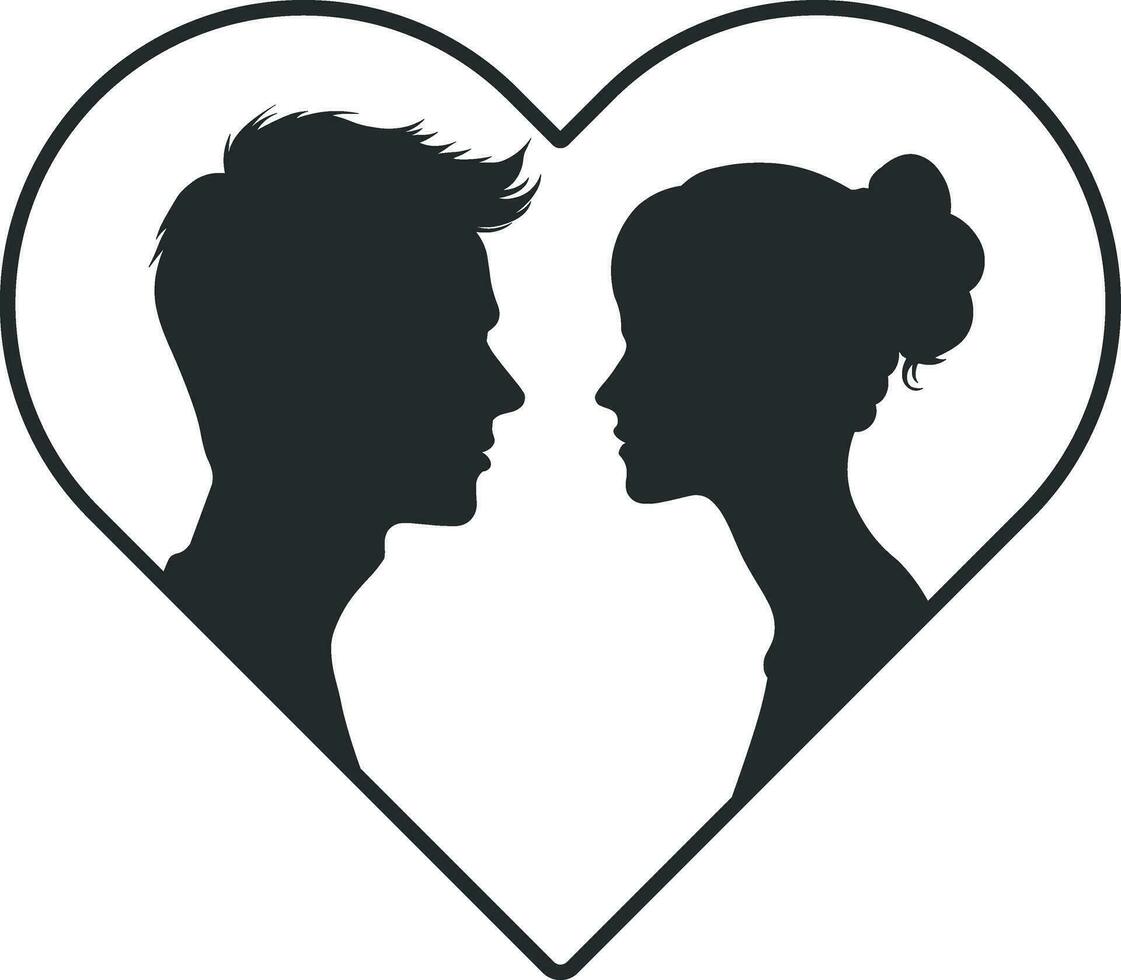 silhouette de une couple avec cœur vecteur