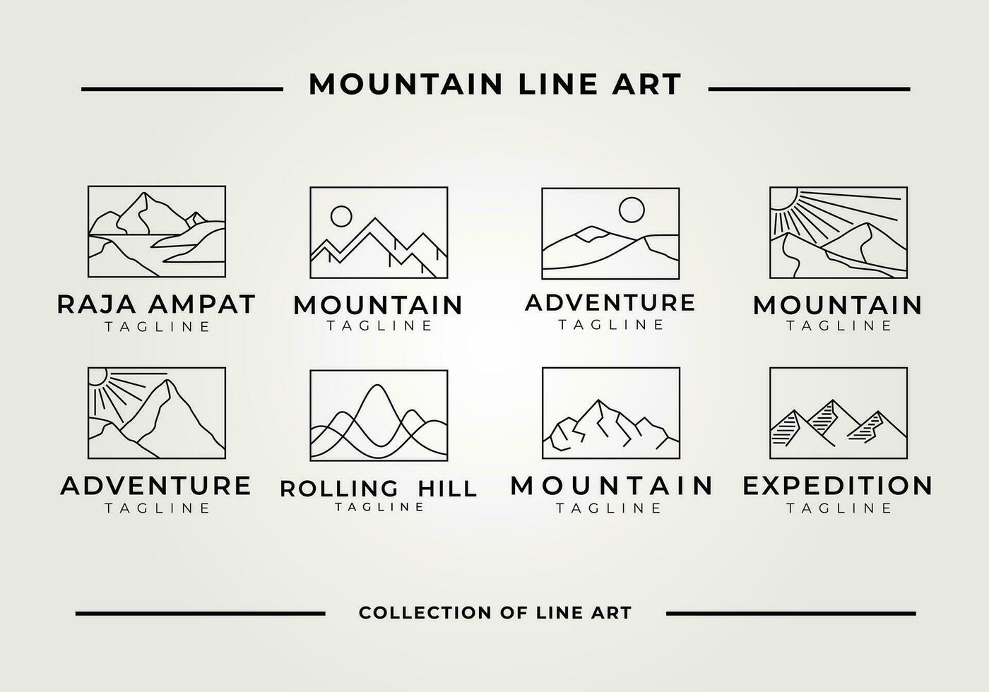 Montagne ligne art logo ensemble et collection, ancien vecteur illustration conception