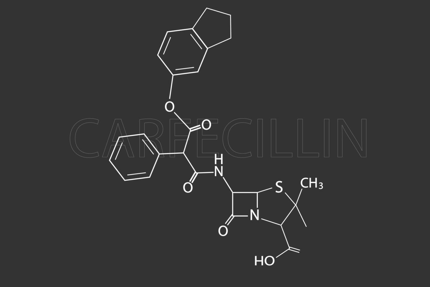 carfécilline moléculaire squelettique chimique formule vecteur