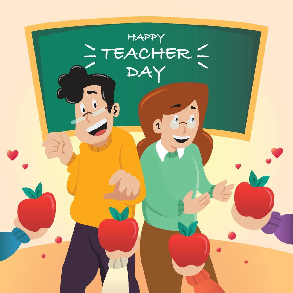 illustration de la journée des enseignants avec une pomme en cadeau vecteur