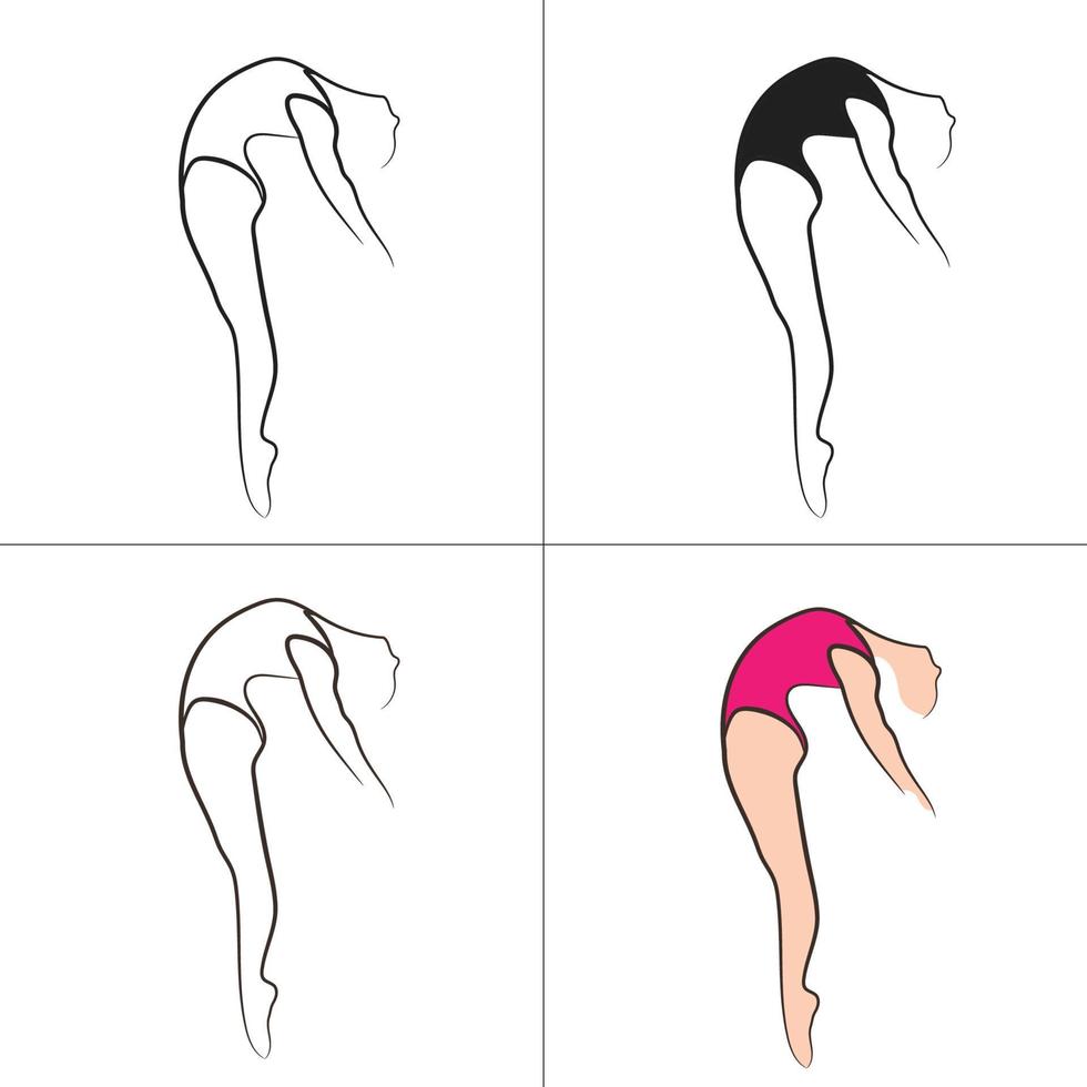 silhouette et dessin au trait du corps de la belle femme et de la collection de modèles de logo de fitness féminin vecteur