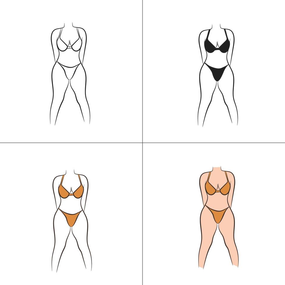 silhouette et dessin au trait du corps de la belle femme et de la collection de modèles de logo de fitness féminin vecteur