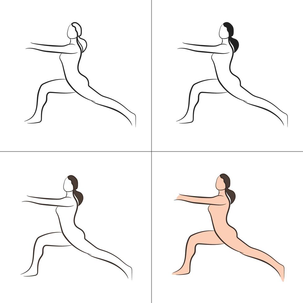 silhouette et dessin au trait du corps de la belle femme et de la collection de modèles de logo de fitness féminin vecteur