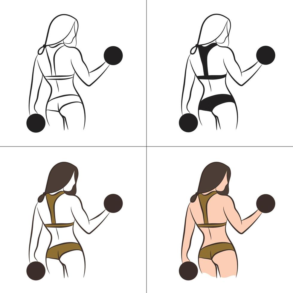 silhouette et dessin au trait du corps de la belle femme et de la collection de modèles de logo de fitness féminin vecteur