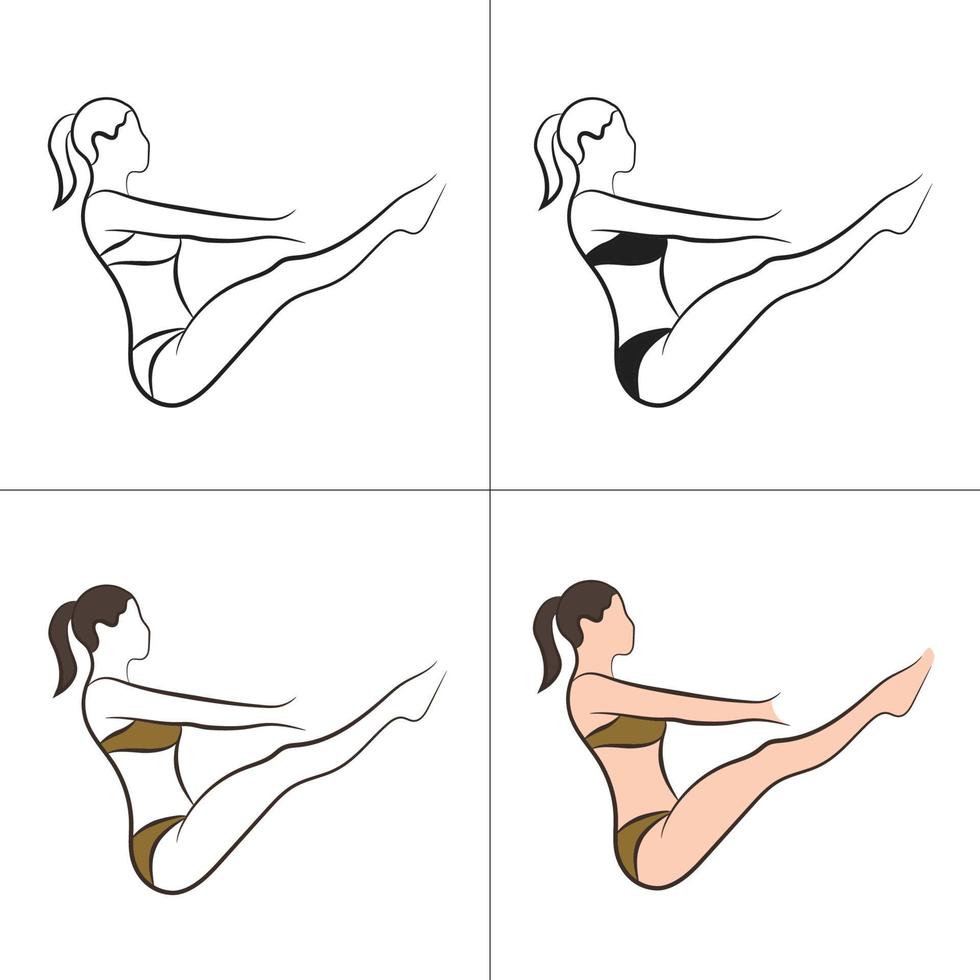 silhouette et dessin au trait du corps de la belle femme et de la collection de modèles de logo de fitness féminin vecteur