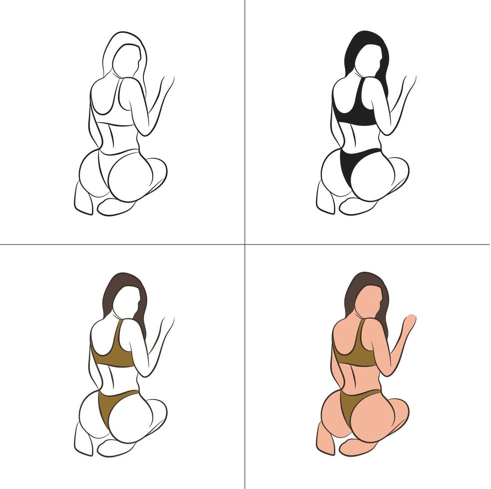 silhouette et dessin au trait du corps de la belle femme et de la collection de modèles de logo de fitness féminin vecteur