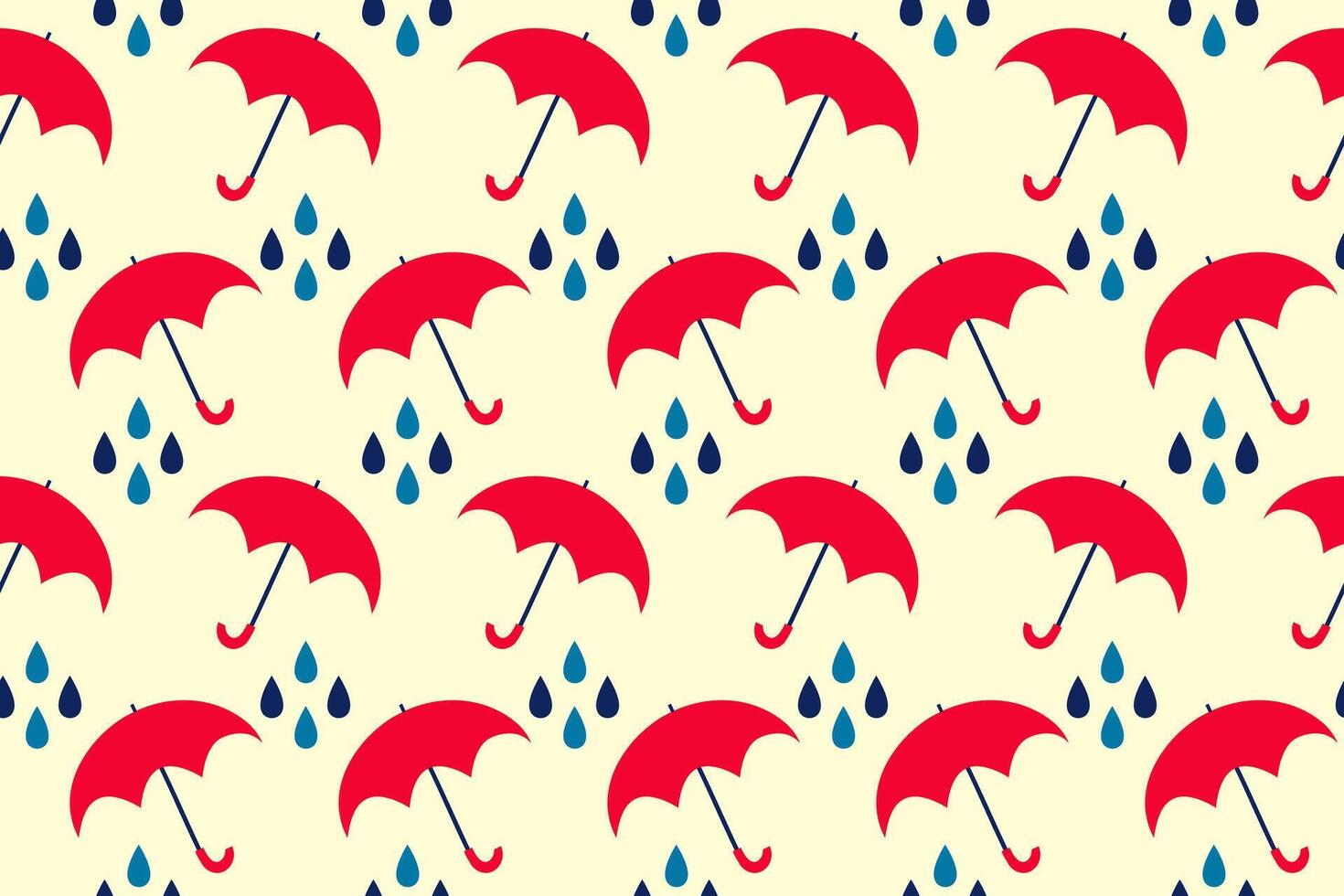 sans couture modèle de ouvert rouge parapluie et gouttes de pluie sur une beige Contexte. de bonne humeur modèle vecteur