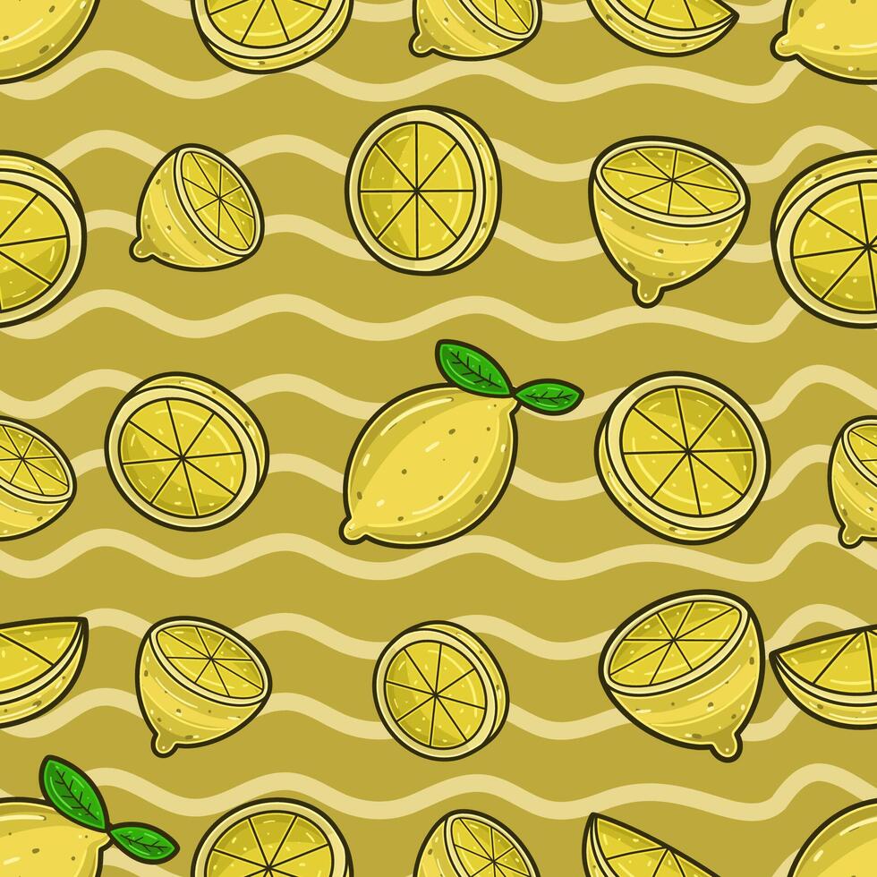 citron fruit sans couture modèle dans dessin animé style. parfait pour arrière-plan, toile de fond, fond d'écran et couverture emballage. vecteur