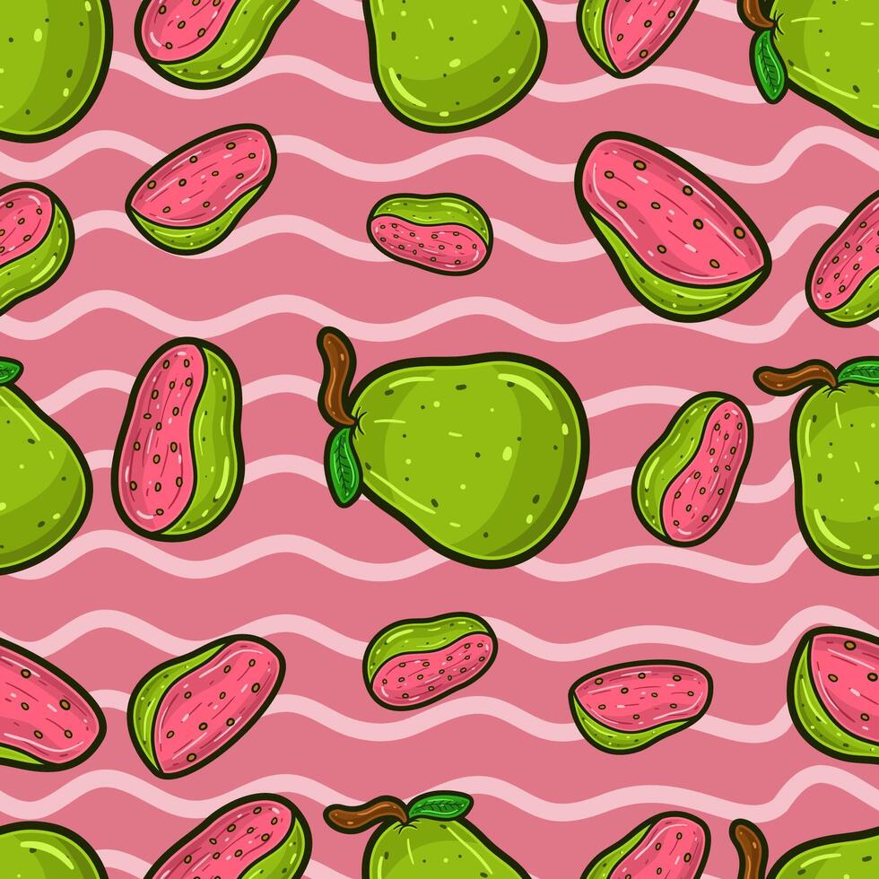 goyave fruit sans couture modèle dans dessin animé style. parfait pour arrière-plan, toile de fond, fond d'écran et couverture emballage. vecteur