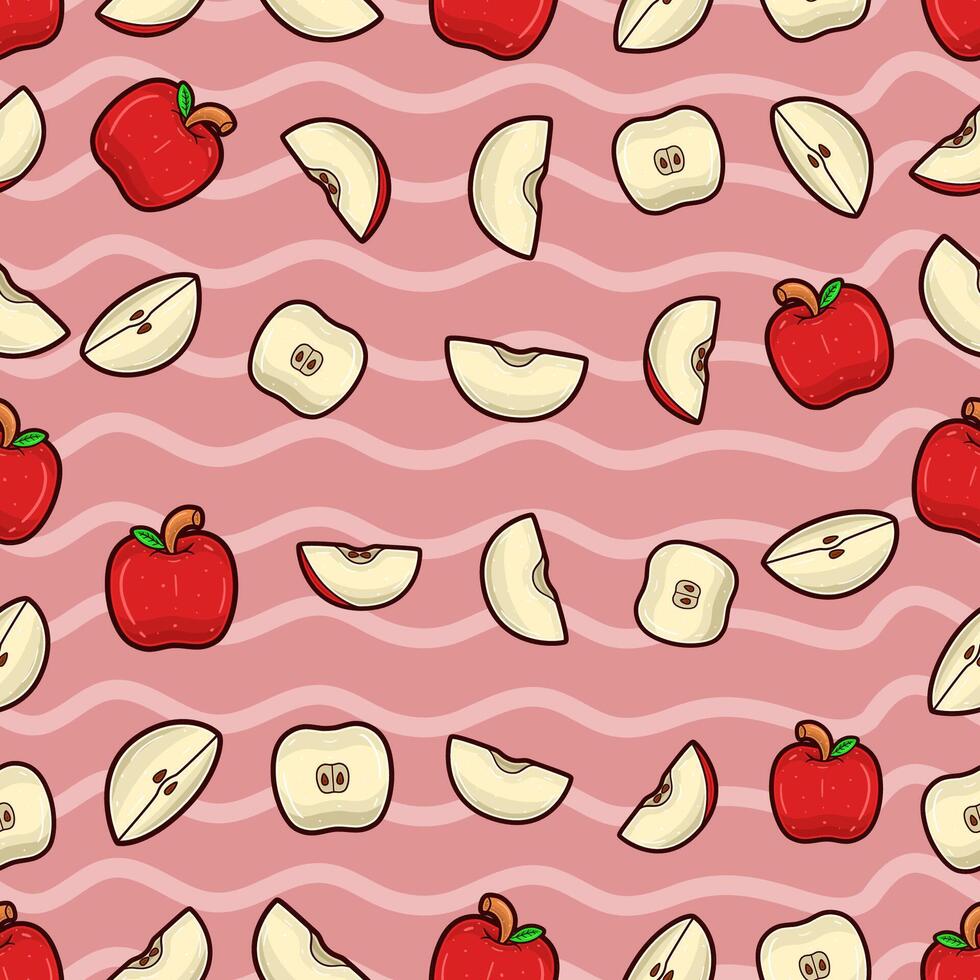 Pomme fruit sans couture modèle dans dessin animé style. parfait pour arrière-plan, toile de fond, fond d'écran et couverture emballage. vecteur