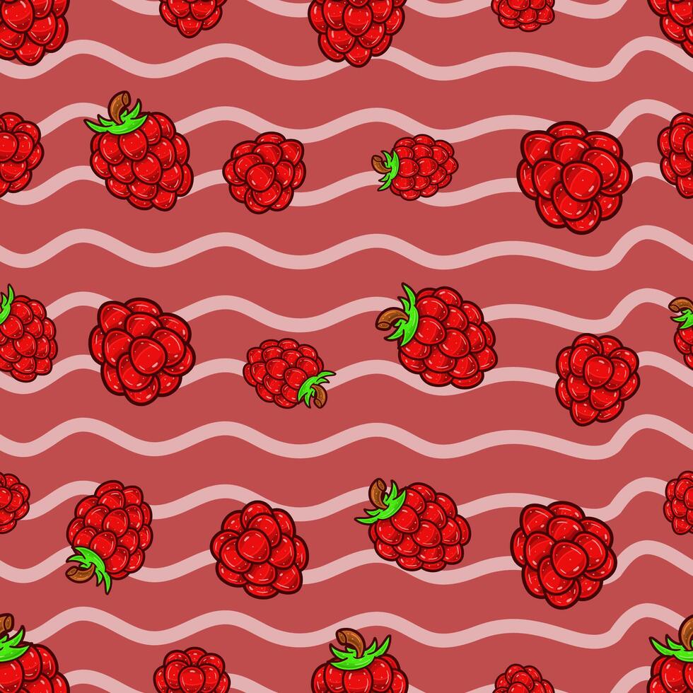 framboise fruit sans couture modèle dans dessin animé style. parfait pour arrière-plan, toile de fond, fond d'écran et couverture emballage. vecteur