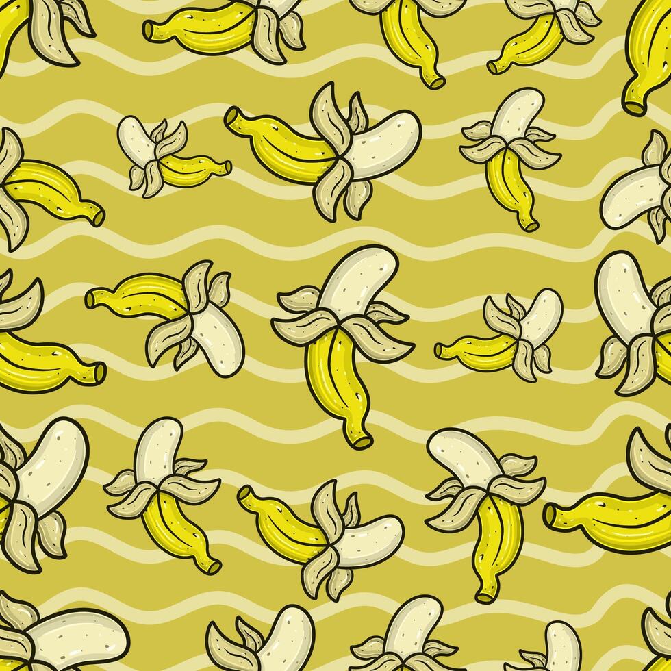 banane fruit sans couture modèle dans dessin animé style. parfait pour arrière-plan, toile de fond, fond d'écran et couverture emballage. vecteur