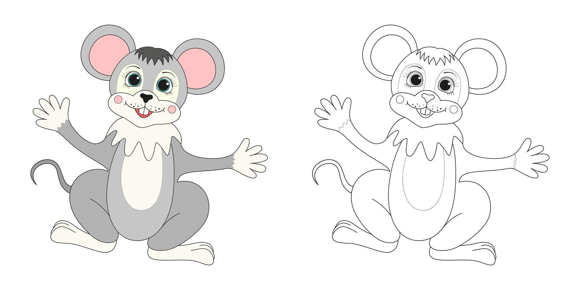 marrant Souris ligne et Couleur illustration. dessin animé vecteur illustration pour coloration livre.