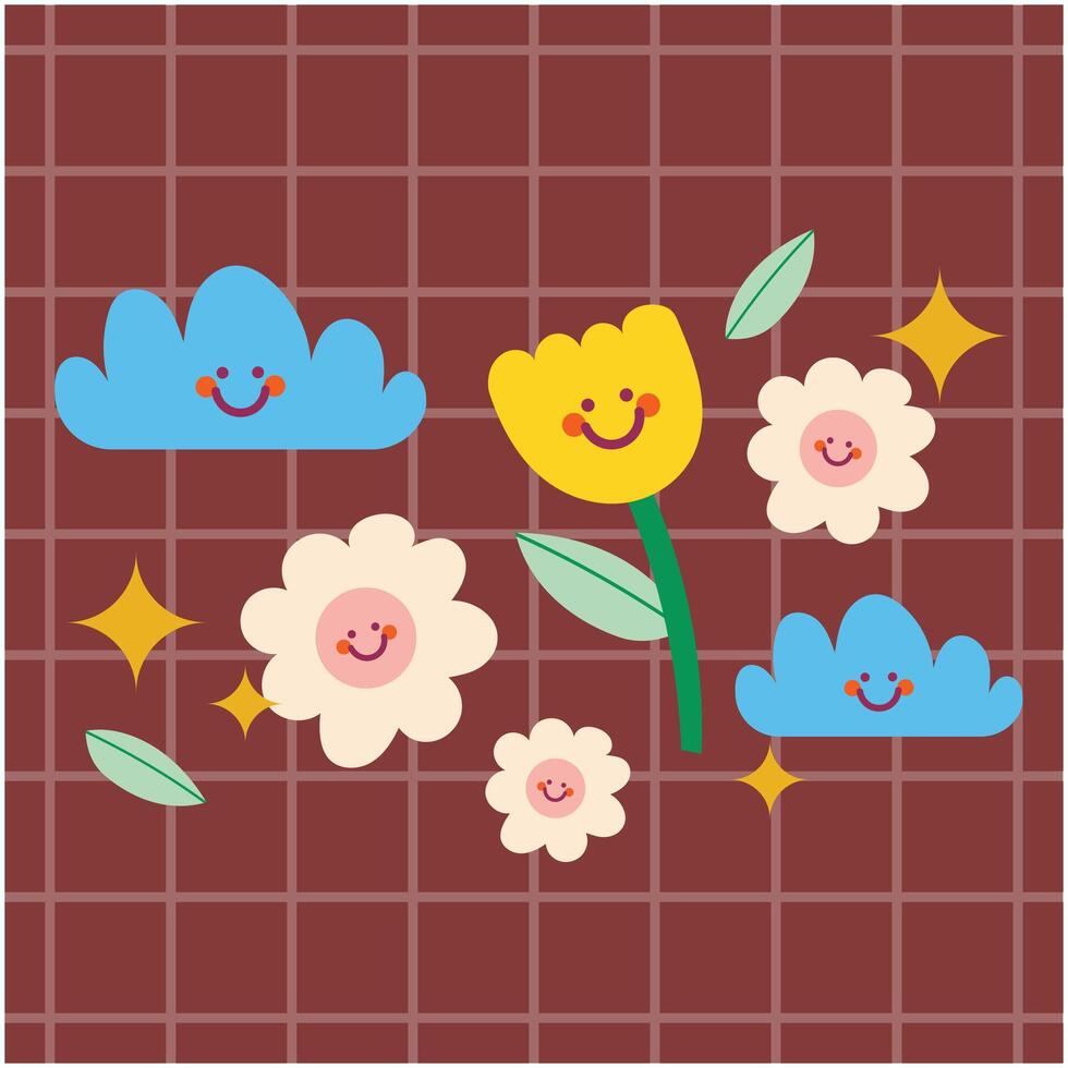 plat conception vecteur mignonne kawaii coloré fleur floral fond d'écran Contexte