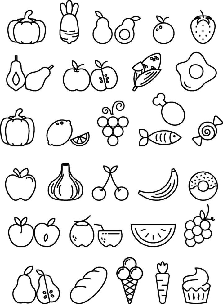 plat conception nourriture fruit et légume vecteur icône collection ensemble