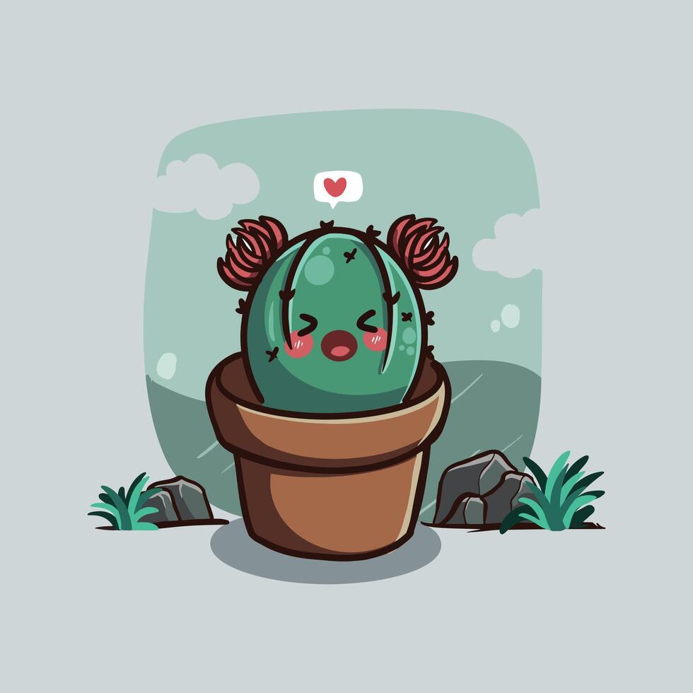 mignonne cactus dans pot avec dessin animé style vecteur