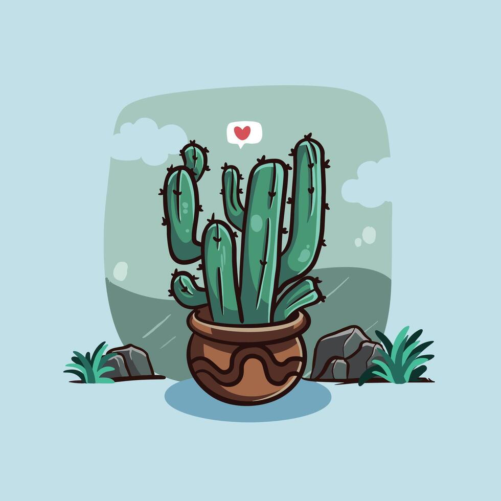 mignonne cactus dans pot avec dessin animé style vecteur