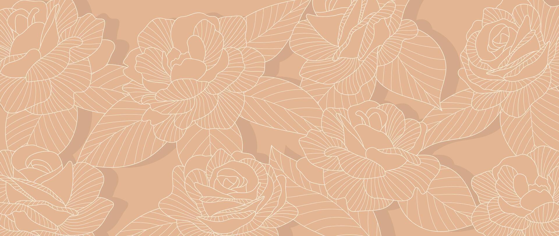 luxe Rose fleur ligne art Contexte vecteur. Naturel botanique élégant fleur avec blanc ligne art. conception illustration pour décoration, mur décor, fond d'écran, couverture, bannière, affiche, carte. vecteur