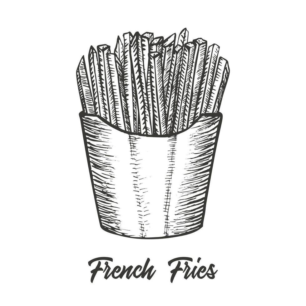 français frites main tiré esquisser illustration. vecteur détaillé vite nourriture icône. vecteur illustration