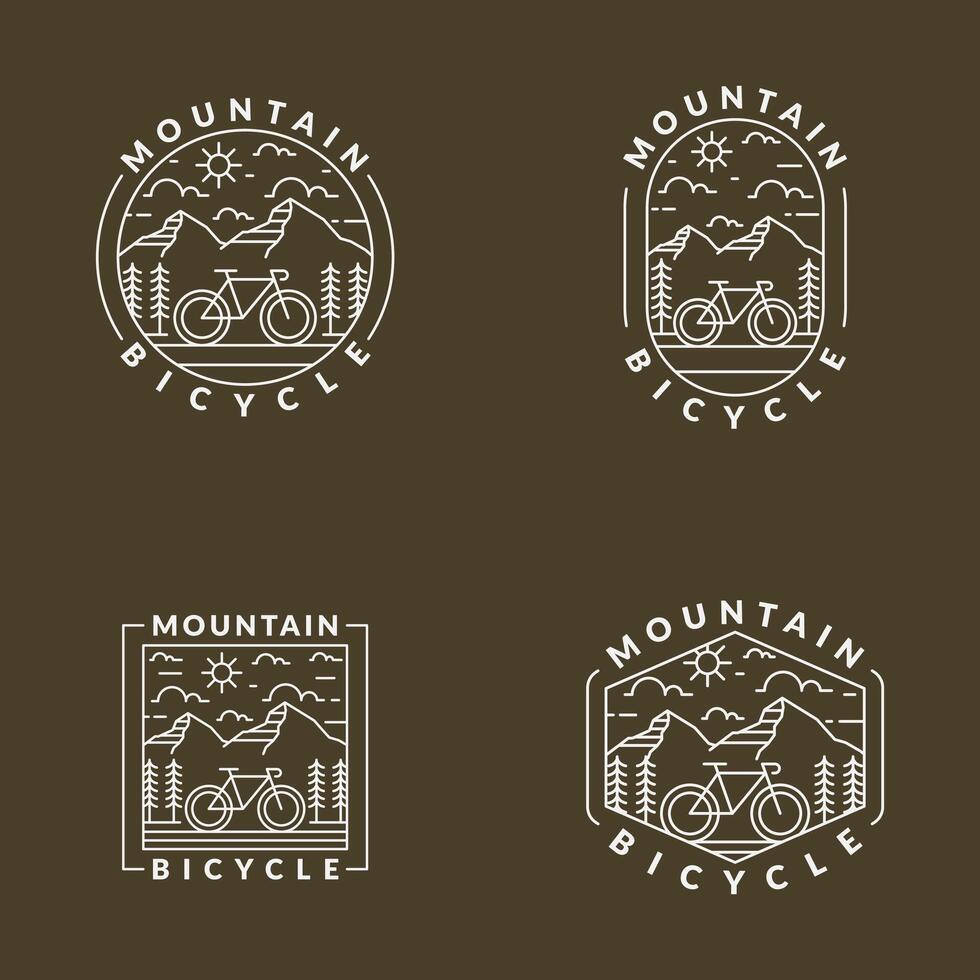 montagne et vélo monoline ou illustration vectorielle de style art en ligne vecteur