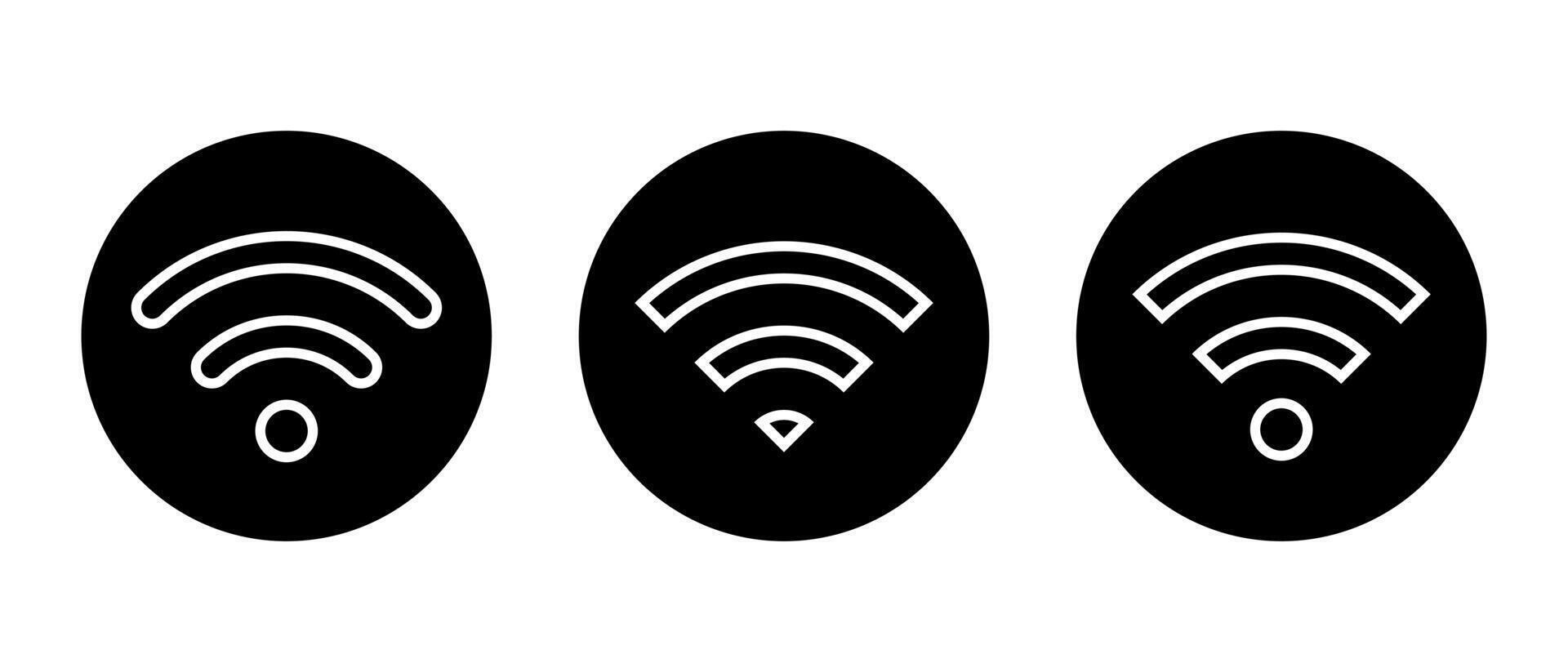 Wifi ligne icône sur noir cercle. sans fil lien symbole vecteur