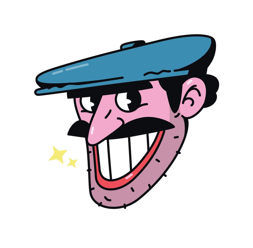 illustration de une moustachu caucasien homme. vecteur. meme personnage portant une casquette. héros mascotte pour des bandes dessinées ou entreprise. image pour T-shirt conception. vecteur