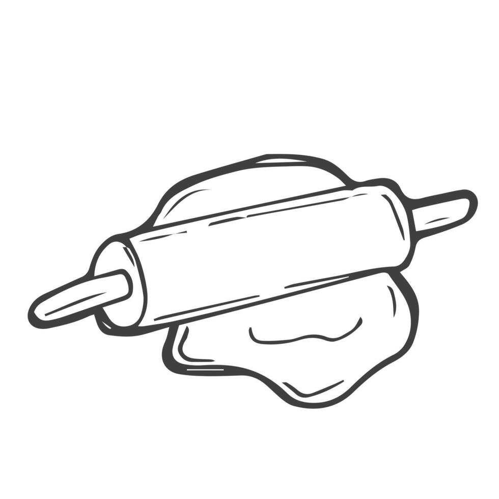 roulant épingle contour icône vecteur illustration. ligne boulangers rouleau cuisine outil à rouleau rond pièce de pâte et cuire biscuit, tarte ou Pizza