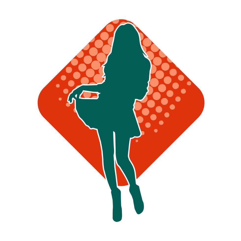 silhouette de une svelte femelle modèle portant décontractée tenue permanent dans féminin pose. vecteur