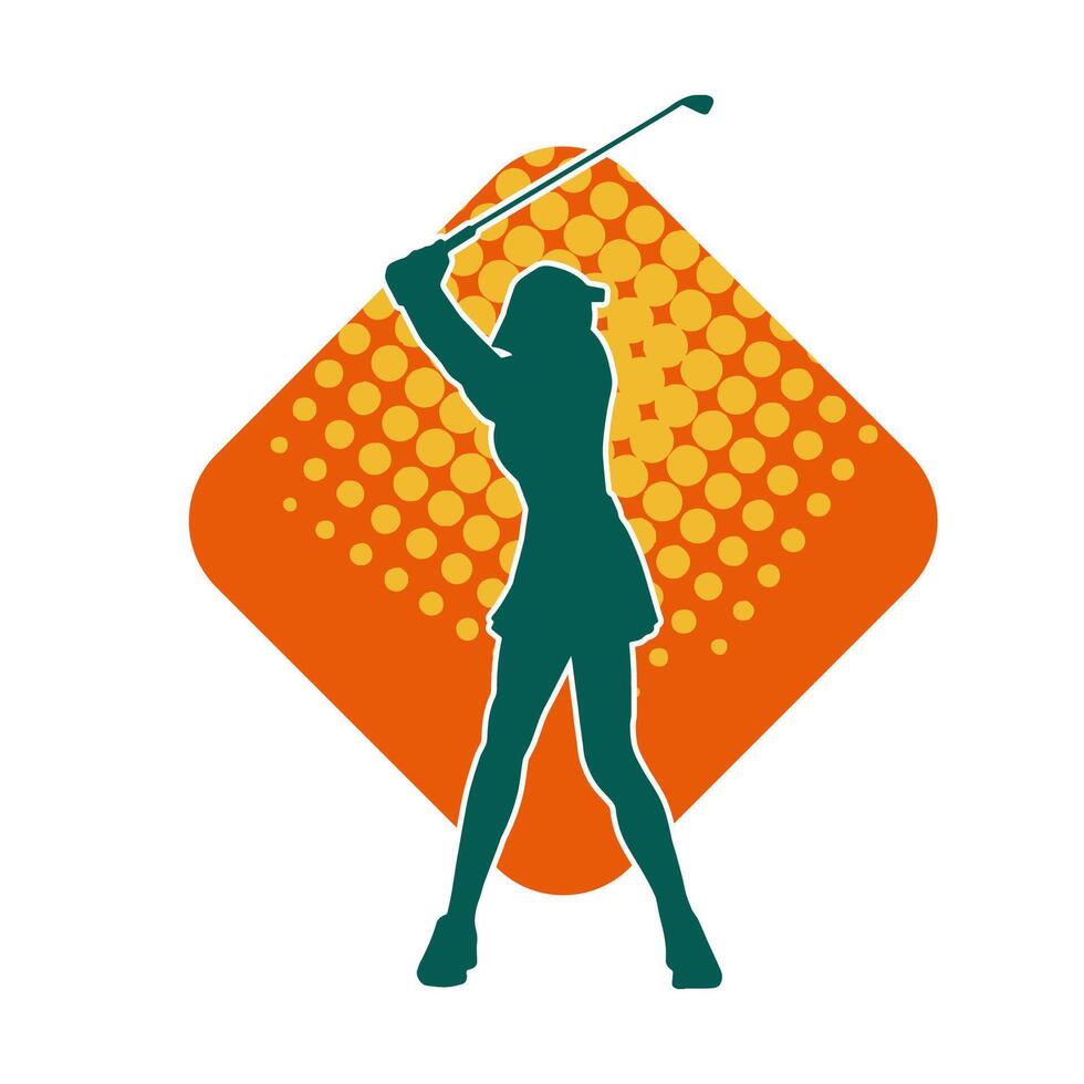 silhouette de une femme en jouant le golf. silhouette de une femelle golfeur dans action pose. vecteur