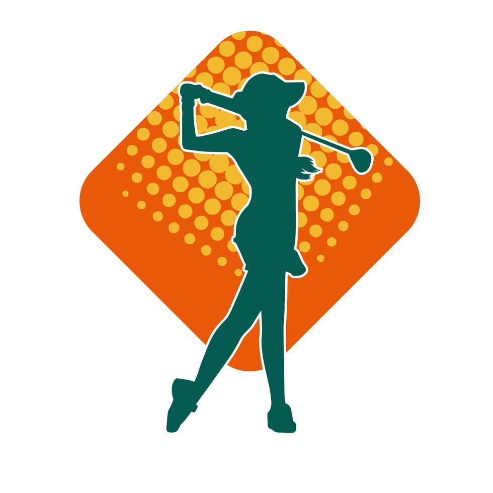 silhouette de une femme en jouant le golf. silhouette de une femelle golfeur dans action pose. vecteur