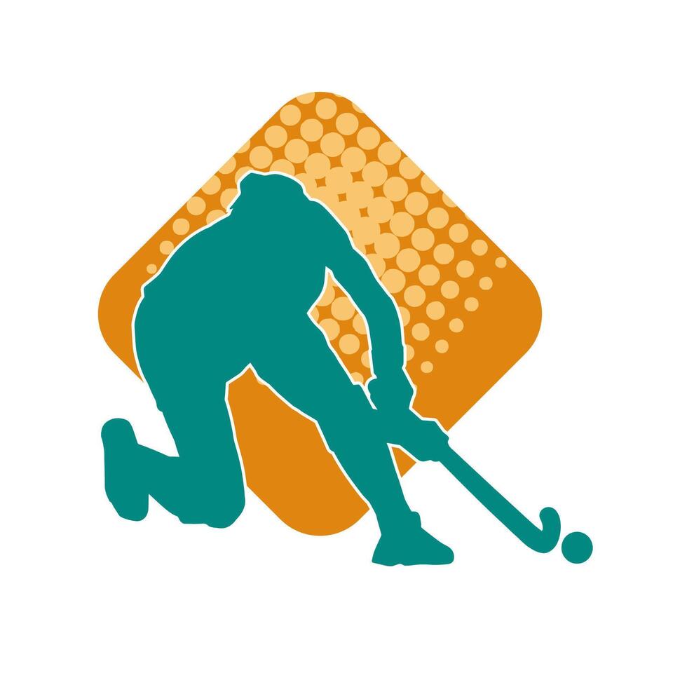 silhouette de femelle champ le hockey athlète dans action. silhouette de une femme en jouant champ le hockey sport. vecteur