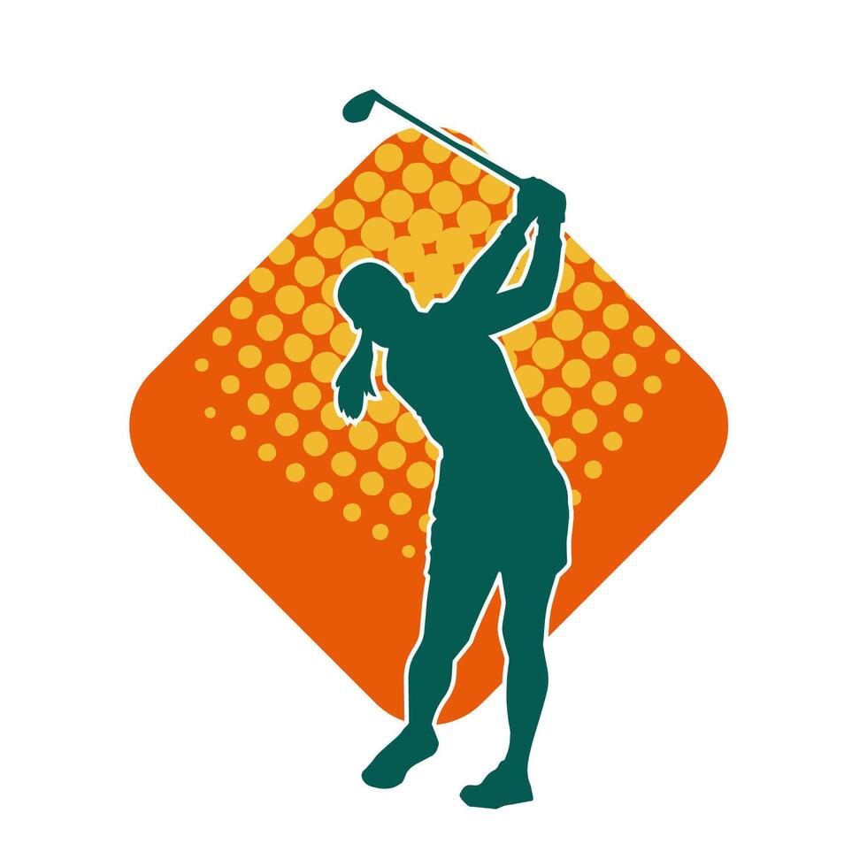 silhouette de une femme en jouant le golf. silhouette de une femelle golfeur dans action pose. vecteur