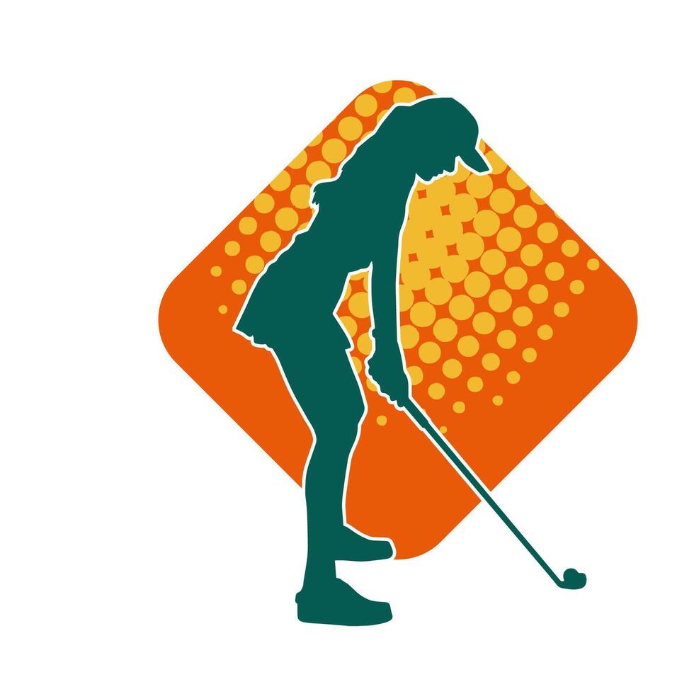 silhouette de une femme en jouant le golf. silhouette de une femelle golfeur dans action pose. vecteur