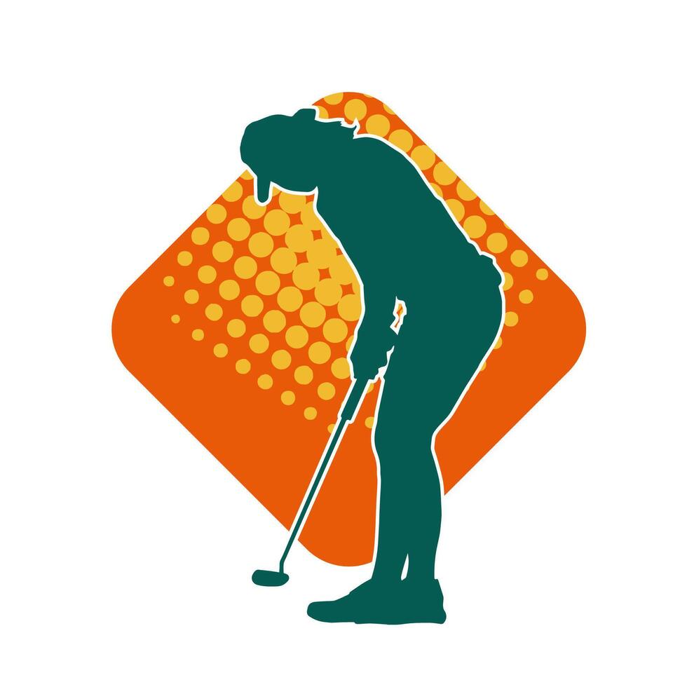 silhouette de une femme en jouant le golf. silhouette de une femelle golfeur dans action pose. vecteur