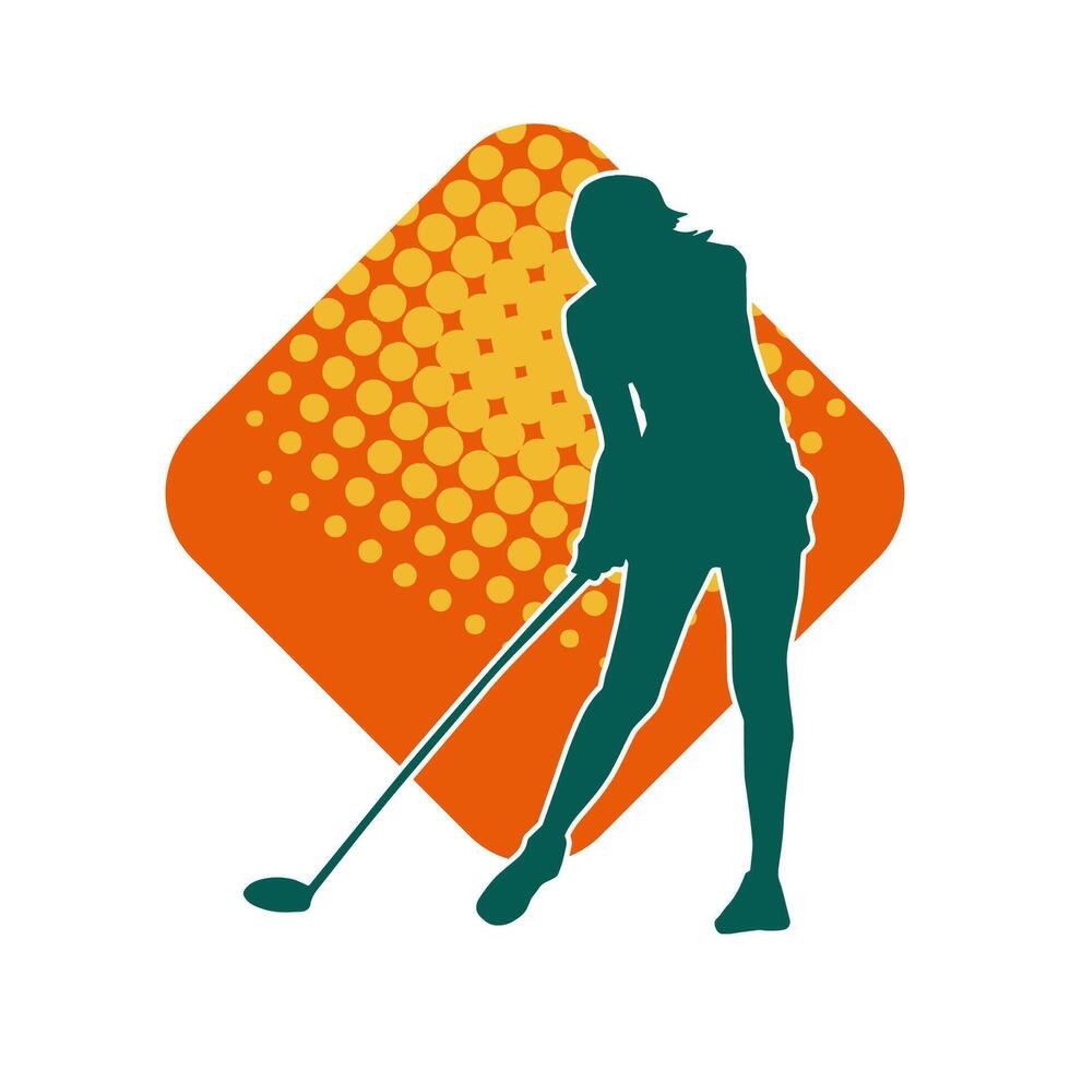 silhouette de une femme en jouant le golf. silhouette de une femelle golfeur dans action pose. vecteur
