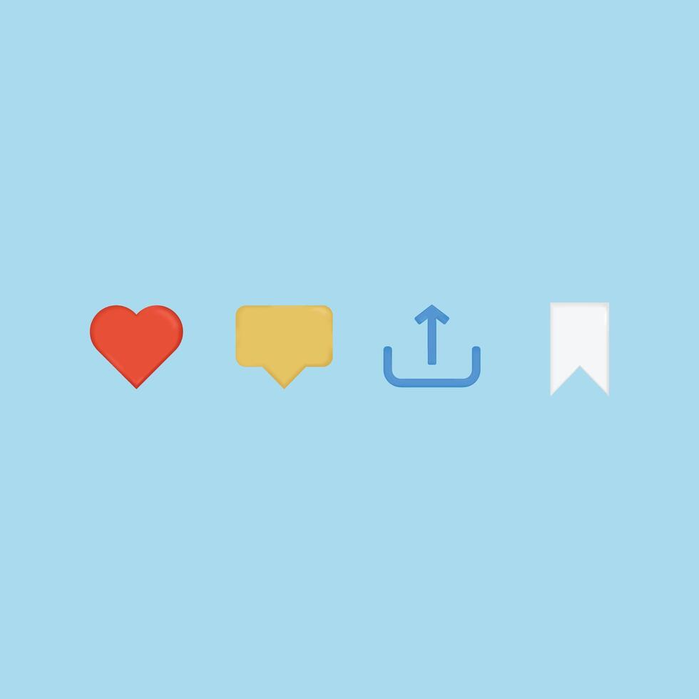social médias 3d icône ensemble collection aimer, comme, commentaire, partager et enregistrer vecteur
