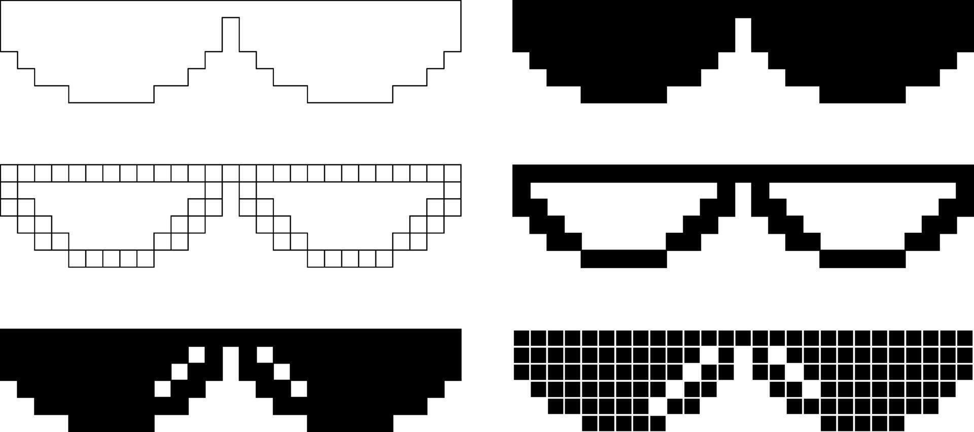contour silhouette pixel des lunettes icône ensemble vecteur