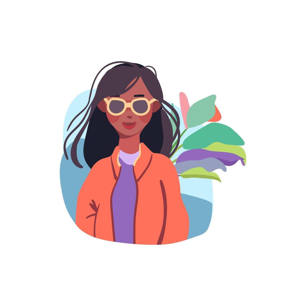 rond avatar de une réaliste fille dans une rouge veste. vecteur illustration.