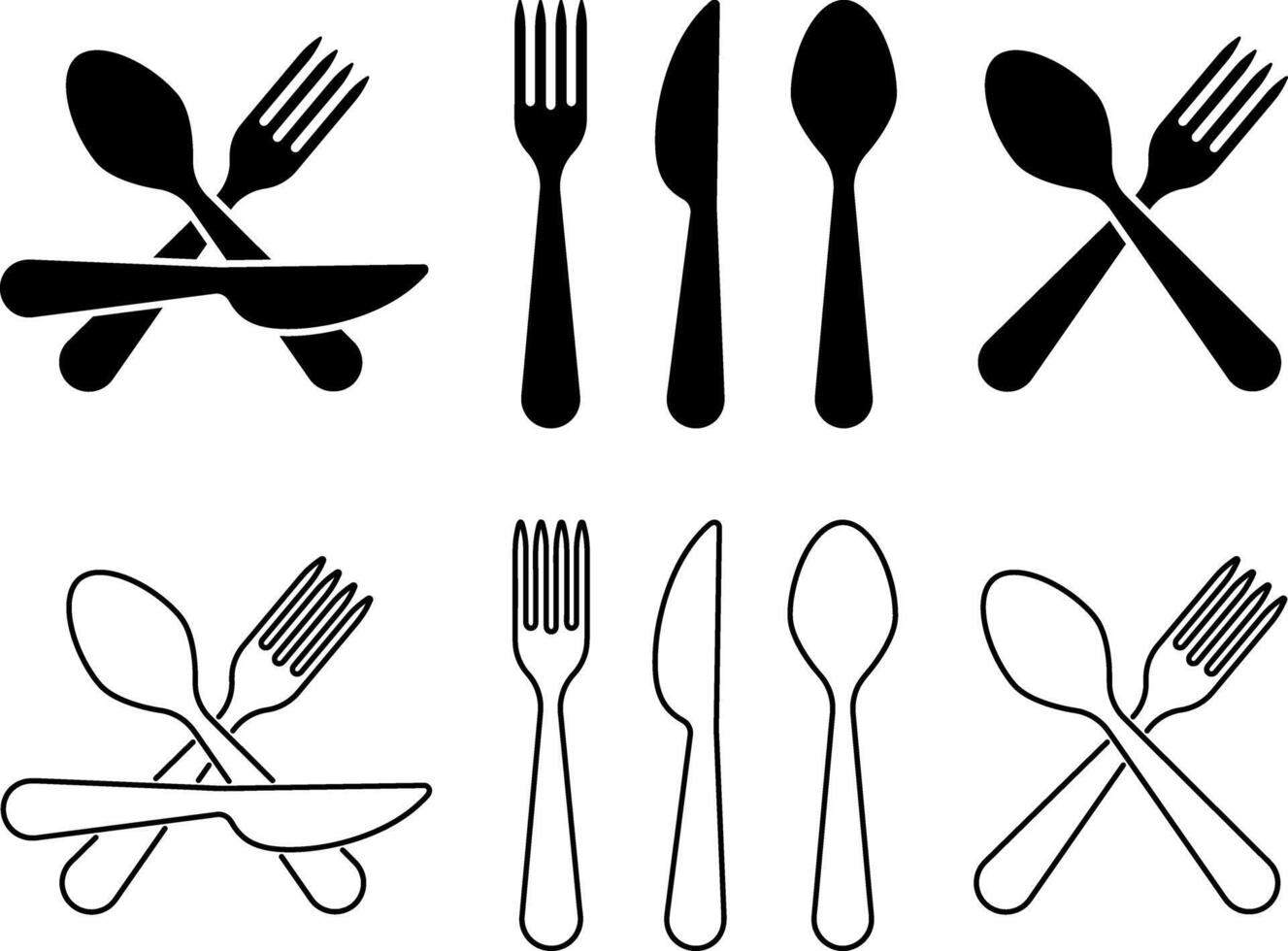 pochoir fourchette cuillère couteau icône nourriture clipart vecteur illustration