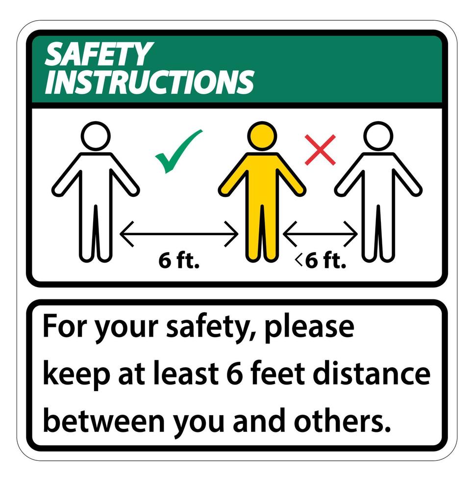 consignes de sécurité gardez une distance de 6 pieds, pour votre sécurité, veuillez garder une distance d'au moins 6 pieds entre vous et les autres. vecteur